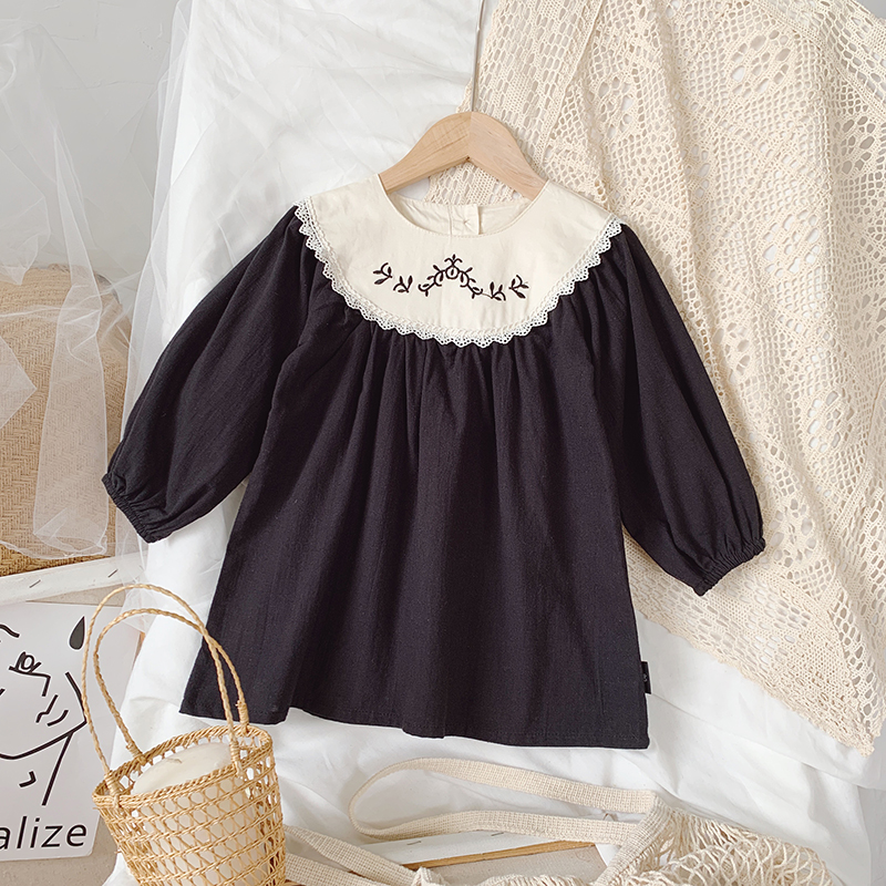 Autumn Lovely Baby Girl's Dress Princess Embroidery Retro Court Style Long Sleeve Round Neck Toddler Kids Dress Infant Outfits