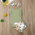 0-24M Newborn Infant Baby Girls Clothes Ruffle Sleeve Romper Floral Shorts Outfit