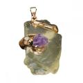 Gemstone Crystal Raw Rock Rough Irregular Shape Pendant Natural Stone Gold Plated Charm Pendant for DIY Jewelry Making