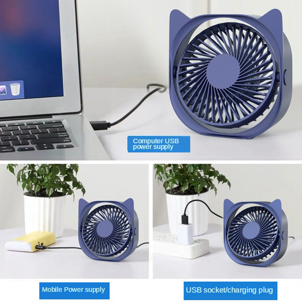 Mini Quiet USB Fan Portable Desktop Air Cooler Cute Cat Shaped 360 Degree Rotation Personal Electric Cooling Fan Office Home