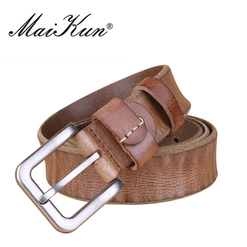MaiKun Thin Belts for Women Unisex Genuine Leather Belt Female Metal Pin Buckle Belt