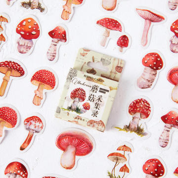 45 Pieces/Box Cute Red Mushroom Sticker Collection Stationery Creative Plant Manual Decoration General Sealing Paste