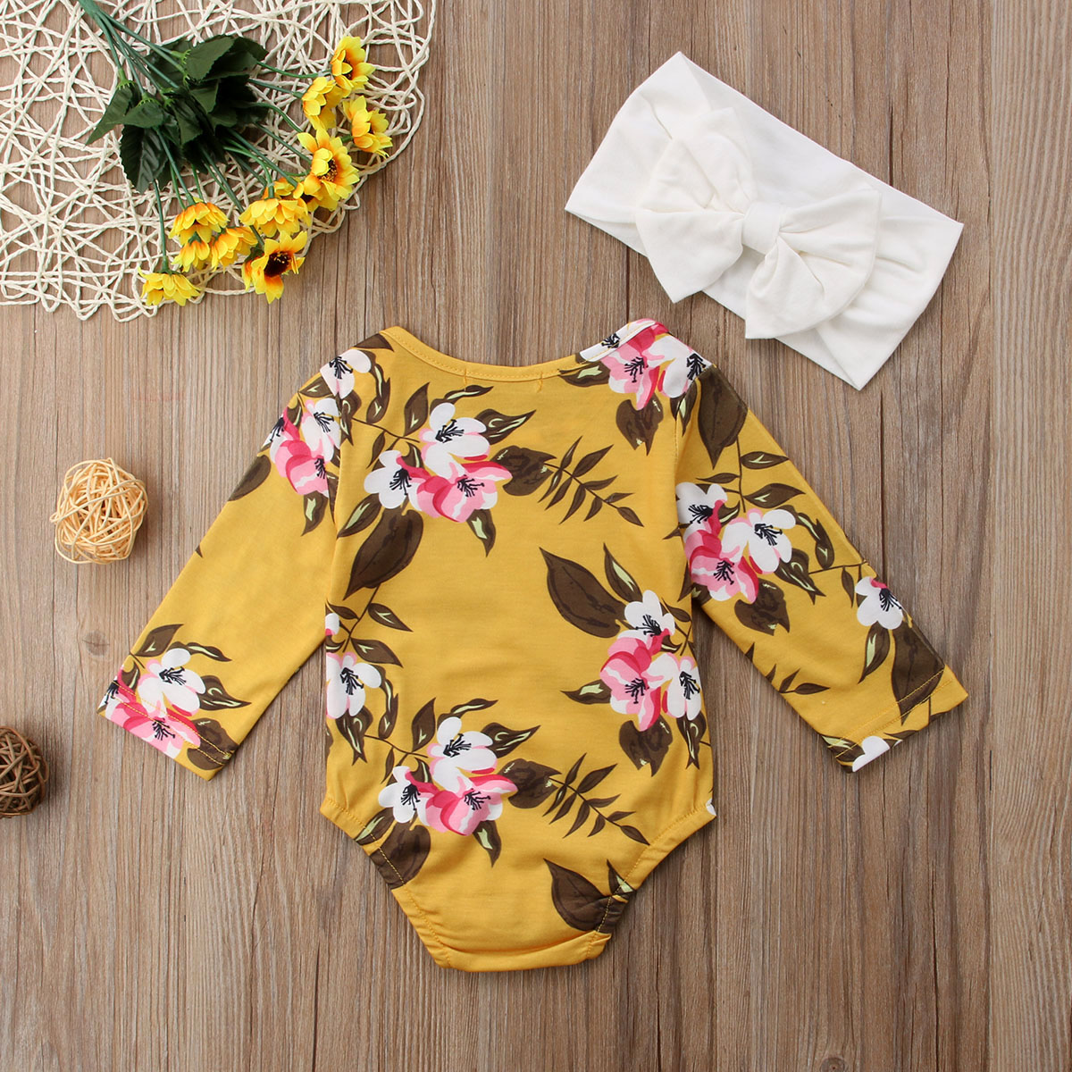 2018 Brand New Newborn Toddler Infant Baby Girl Long Sleeve Floral Romper+Headband 2Pcs Casual Outfits Clothes Jumpsuit Playsuit