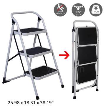 Foldable 3 Steps Ladder Iron Multi-functional Scaffold Platform Portable Step Stool Extension Ladder Tool 330LB/150KG Capacity