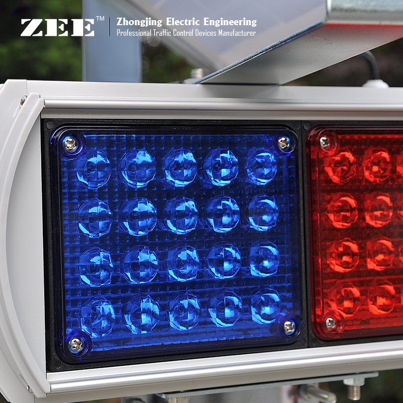 Solar High flux LED Road Hazard Warning Light double side Red & Blue caution