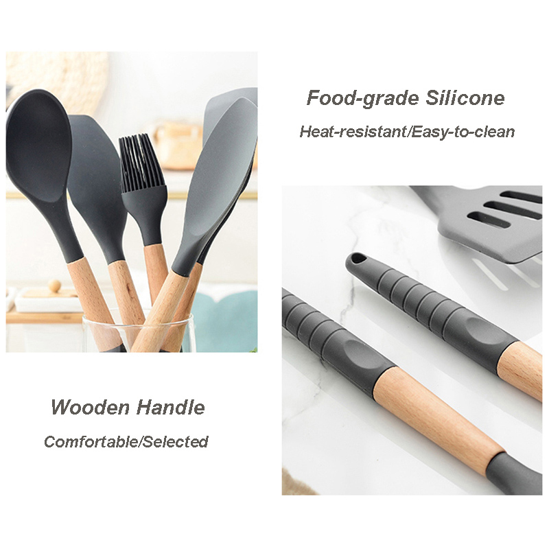 1PC Silicone + Wood Turner Soup Spoon Spatula Brush Scraper Pasta Server Egg Beater Kitchen Cooking Utensils Tools Kitchenware
