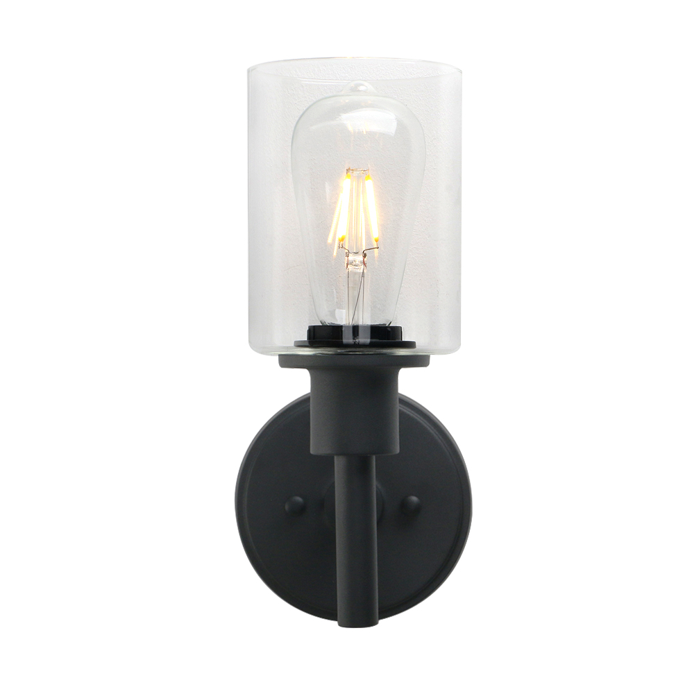 Permo Black Wall Sconce Light 1-Light Matte Black Bathroom Vanity Light Fixture with 3.94 Inches Glass Light Shade