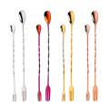 Cocktail Bar Spoons Fashion Swizzle Stainless Steel Bar Spoon With Fork Long Twisted Spoons Forks Stirring Ice Wine Tools