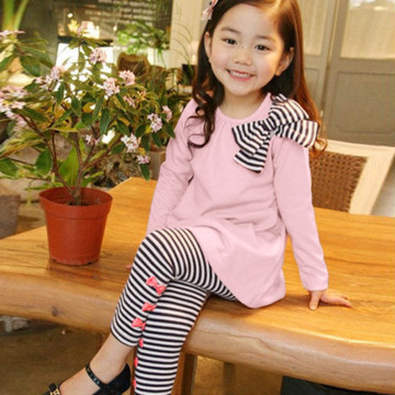 Toddler Girls Clothes Kids T Shirt Pants Christmas Clothes Long Sleeve Bow T-shirt+Stripe Pants Sport Suit Children Clothing set