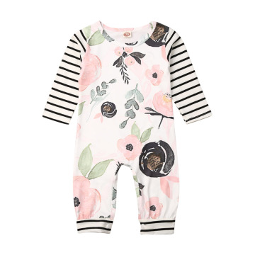 Citgeett Spring Newborn Baby Girl Boy Kid Flower Striped Romper Long Sleeves Jumpsuit Autumn Winter Clothes 0-18M