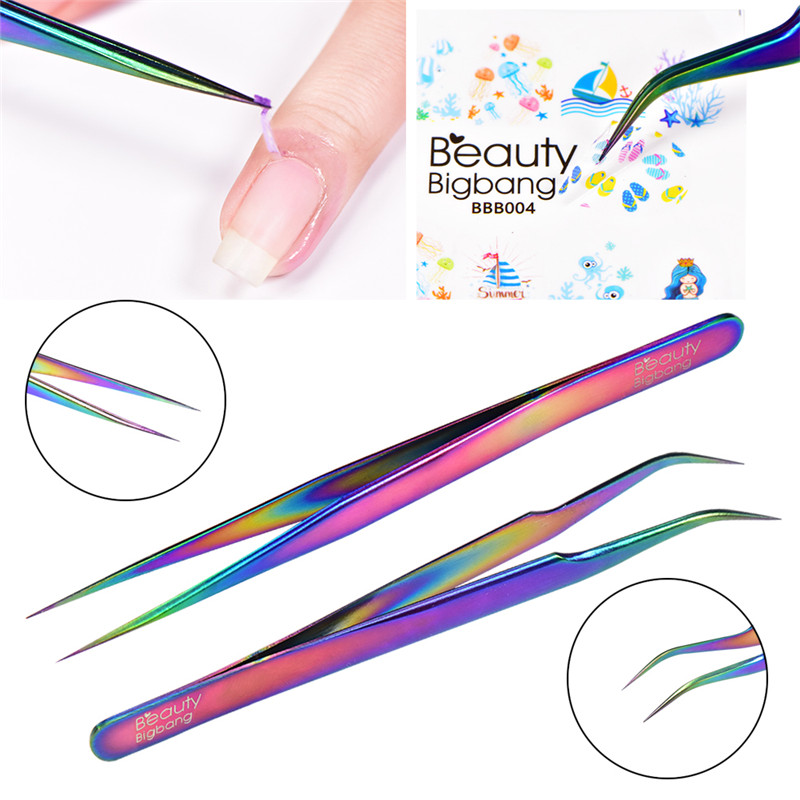 BeautyBigBang Rainbow Nail Tweezer Manicure Nail Art Tool Repair Maintenance Eyelash Extension Nail Accessories Tools