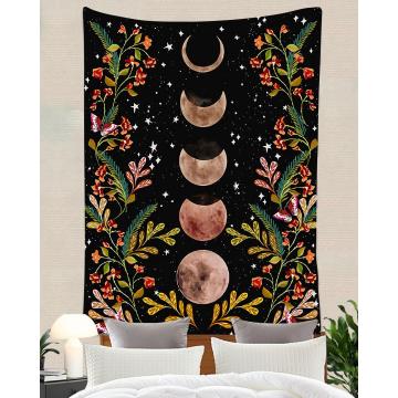 Simsant Sacred Tree Moon Phase Tapestry Animal Night Owl Dragon Peacock Feather Tapestry for Apartment Decor