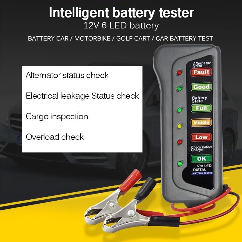 Automotive Battery Tester LCD Digital Test 6 LED Lights Auto System Analyzer Alternator 12V for Car Motorcycle Analyzer
