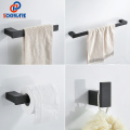 SOGNARE 304 Stainless Steel Bathroom Accessories Set Single Towel Bar,Robe hook,Paper Holder ,4pcs/set Black Bath Hardware Sets