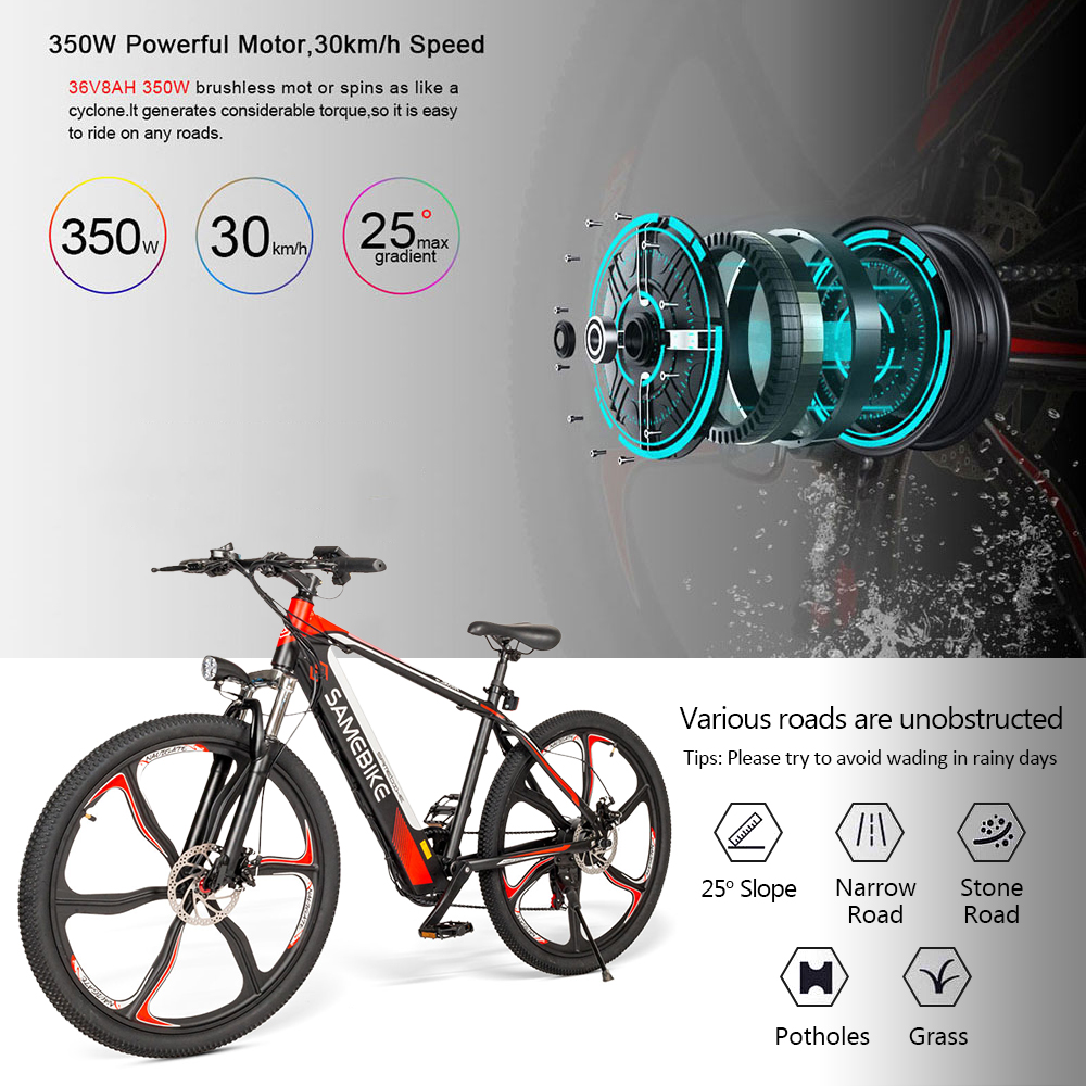 Samebike SH26 26 Inch Electric Bicycle 350W 8AH Power Assist Motor E-Bike Shock Design 30km/h E-Bike with Dual Disc Brakes US