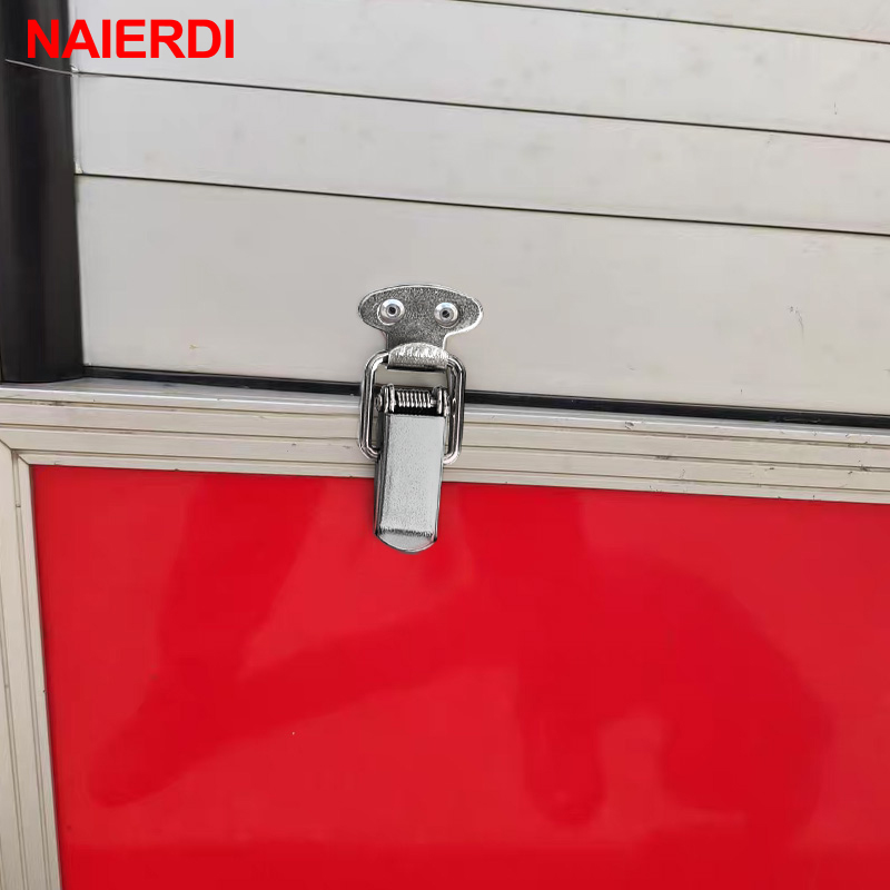 4PC NAIERDI-J105 Cabinet Box Locks Spring Loaded Latch Catch Toggle 27*63 Iron Hasps For Sliding Door Window Furniture Hardware