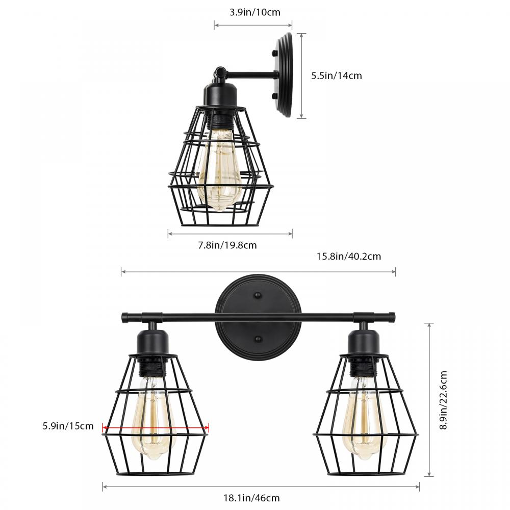 Industrial Wall Lamp with Metal Cage Lampshade