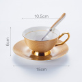 Luxury Gold Bone China Tea Cup Saucer Spoon Set 200ml Noble Ceramic Coffee Cup Advanced Porcelain Teacup Party Teatime Drinkware