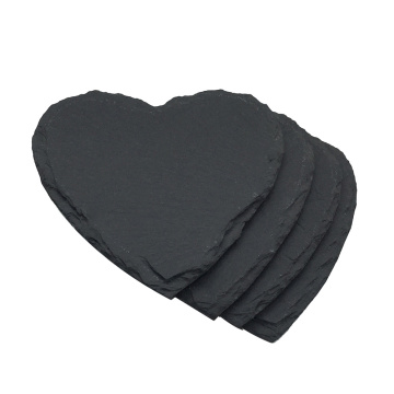 4-Piece Unique Easy To Clean Practical Black Heart Slate Coasters Cup Mats for Drinks Beverages Wine Glasses