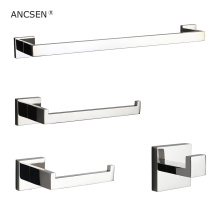 Mirror polished Chrome plated 304 stainless steel bathroom accessory kit towel rack towel bar paper rack robe hook Hardware