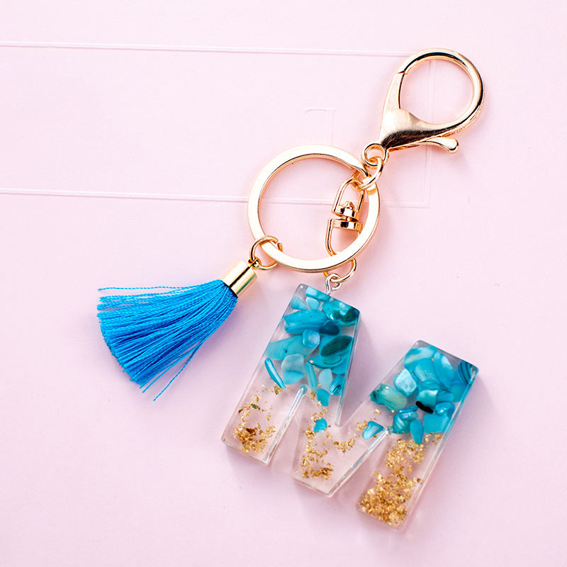 Cute Creative Letter Alphabet Crystal Arylic Liquid Keychain Women Key Chains Ring Car Bag Tassels Pendent Charm Gift Accessory