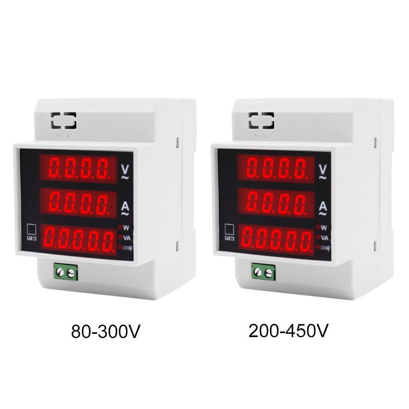 Digital Energy Meter Din Rail Active Power Factor AC 80-300V/AC200-450V 100A Electric Energy Ammeter Voltmeter Monitor
