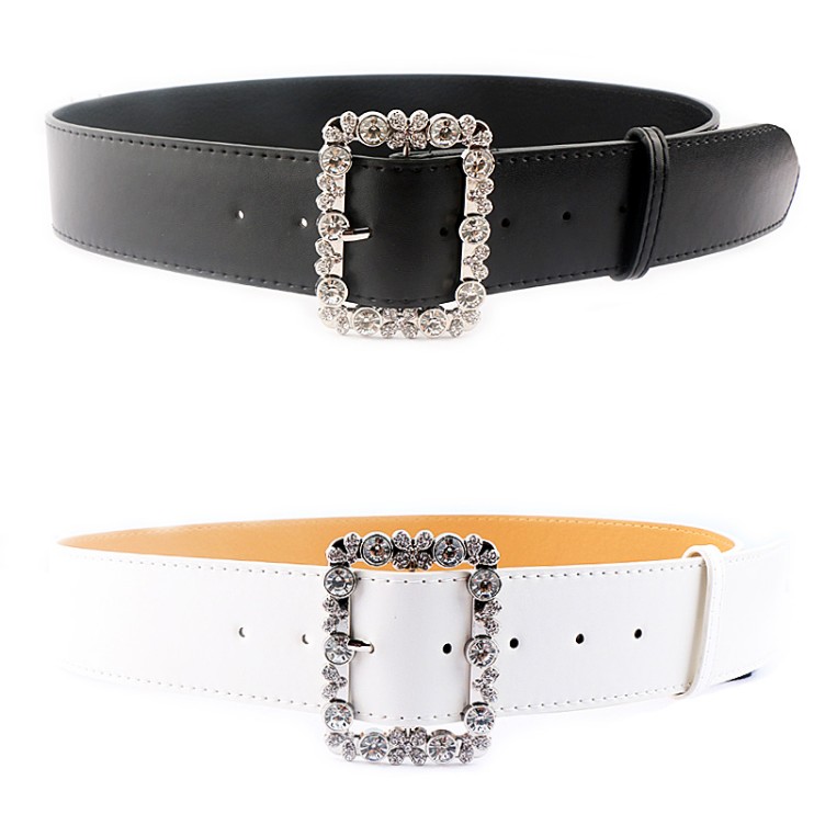 New Design belt Fashion Women's Belts black PU Leather Straps Female Waistband rhinstone silver Pin Buckle women belts for Jeans
