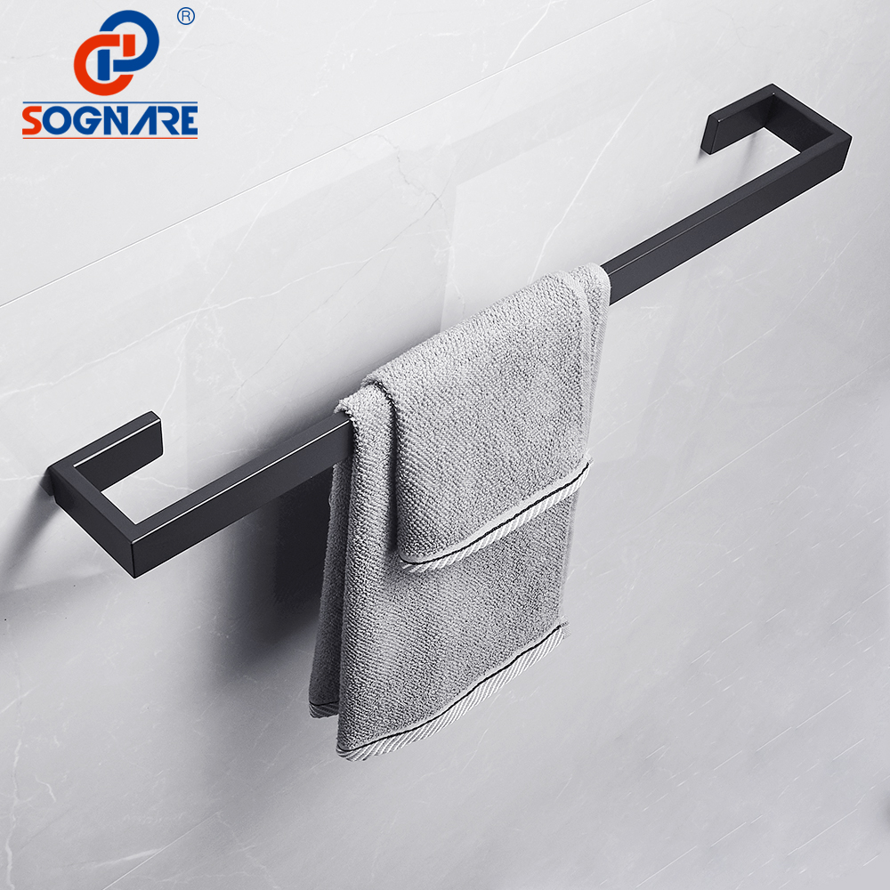 SOGNARE Black Matte Towel Rack Bath Towel Bar Wall Mounted Single Towel Rail Towel Holder 304 Stainless Steel Bathroom Hardware