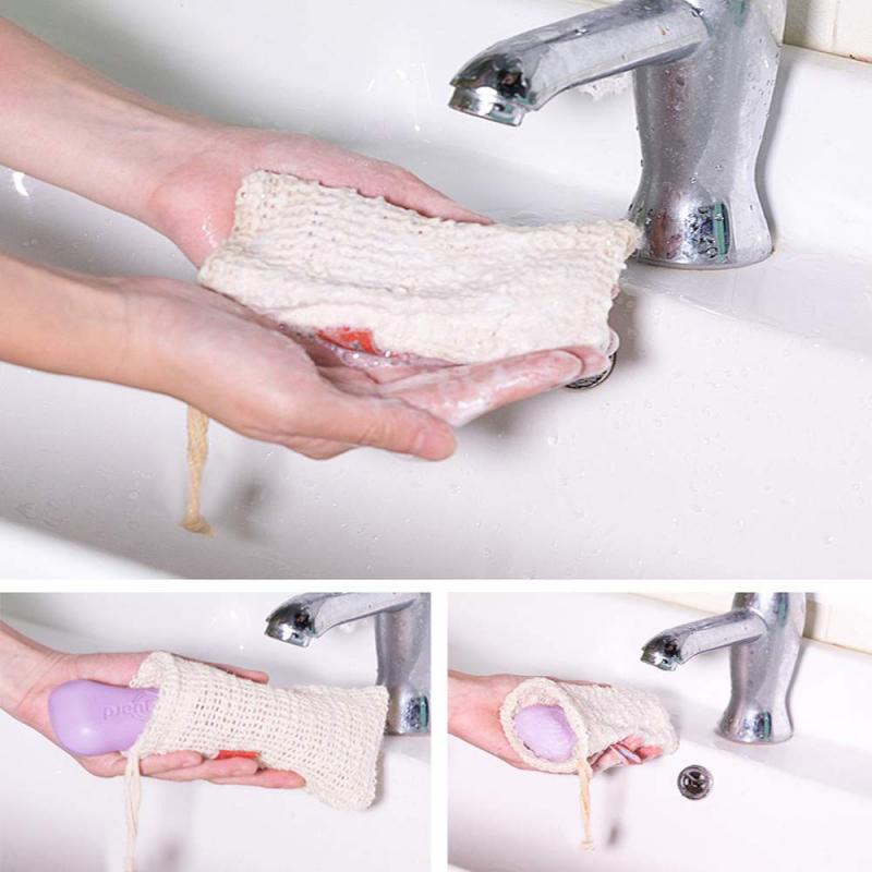 Foaming Net Soap Bag Natural Cotton And Linen Soap Bath Products Soft Exfoliating Mesh Soap Bar Pouch Bathroom Supplies