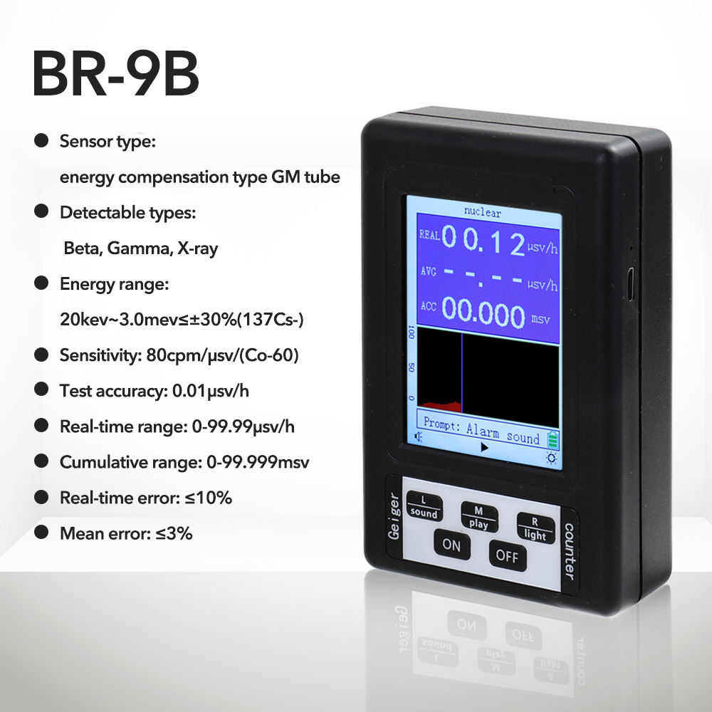 BR-9B Handheld Digital Nuclear Radiation Detector Geiger Counter Semi-functional Type Dosimeter Dosimeter Marble Tester