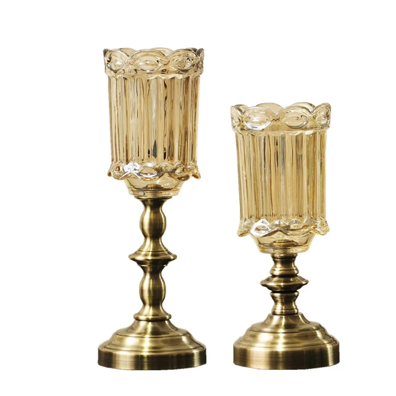 European Vintage Crystal Glass Vase Dry Flower Arrangement Living Room Desk Display Ornament Sundries Storage Decoration Vases