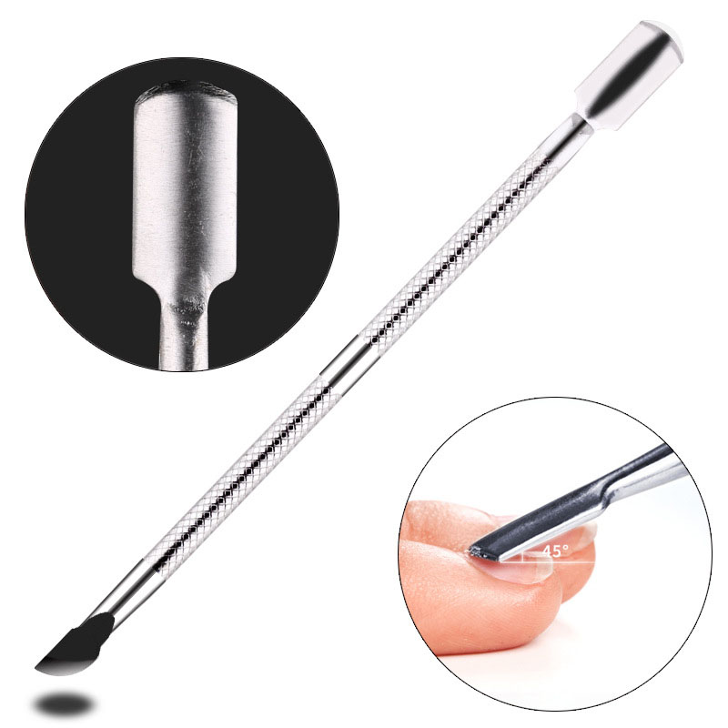 1Pcs Dual-end Nail Cuticle Pusher Spoon Stainless Steel UV Gel Polish Removal Trimmer Dead Skin Grinding Rod Manicure Tool