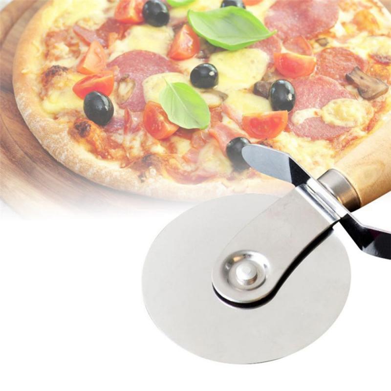 Wooden Handle Pizza Cutter Home Family Round Stainless Steel Pizza Knife For Pizza Tools Kitchen Tools Pizza Wheel Cutter
