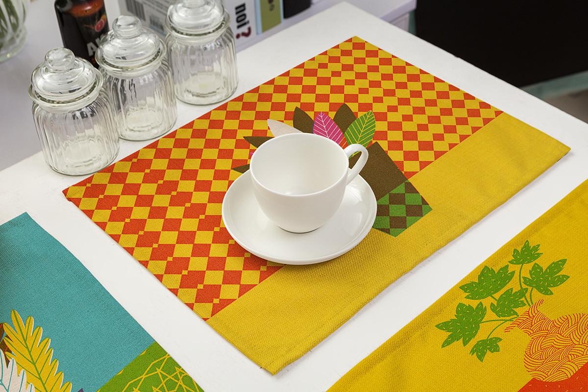 Modern Illustration Series Dining Table Cotton Linen Placemat Colorful Vase Print Western Food Mat Party Tableware Decoration