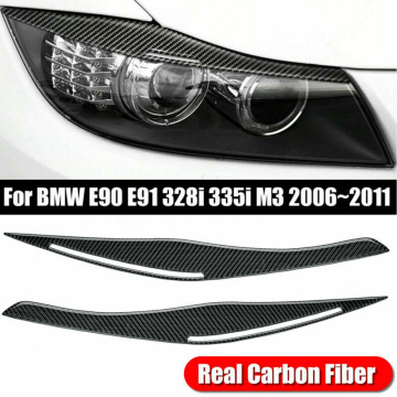 Real Carbon Fiber Headlight Eyelid Eyebrow Cover for BMW E90 E91 328i 335i M3 2006-2011 Front Head Light Eyebrows Stickers Trim