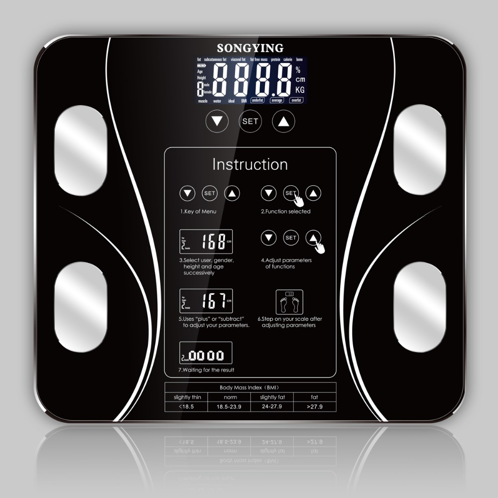Hot 13 Body Index Electronic Smart Weighing Scales Bathroom Body Fat bmi Scale Digital Human Weight Scales Floor lcd display