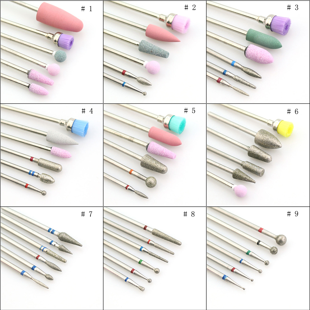 9 Types Stone Ceramic Nail Drill Set Diamond Milling Cutter Brush Electric Rotary Machine Bits Cuticle Clean Accessoires Tools