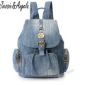 Jiessie & Angela Girls Retro Denim Backpack Fashion Preppy Trendy Style Denim Cotton Women Backpacks Travel Bags School