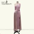 2020 New Elegant Evening Dress Pink One-shoulder High Waist With Bow Asymmetrical Splicing Slim Slit Simple Party Dress