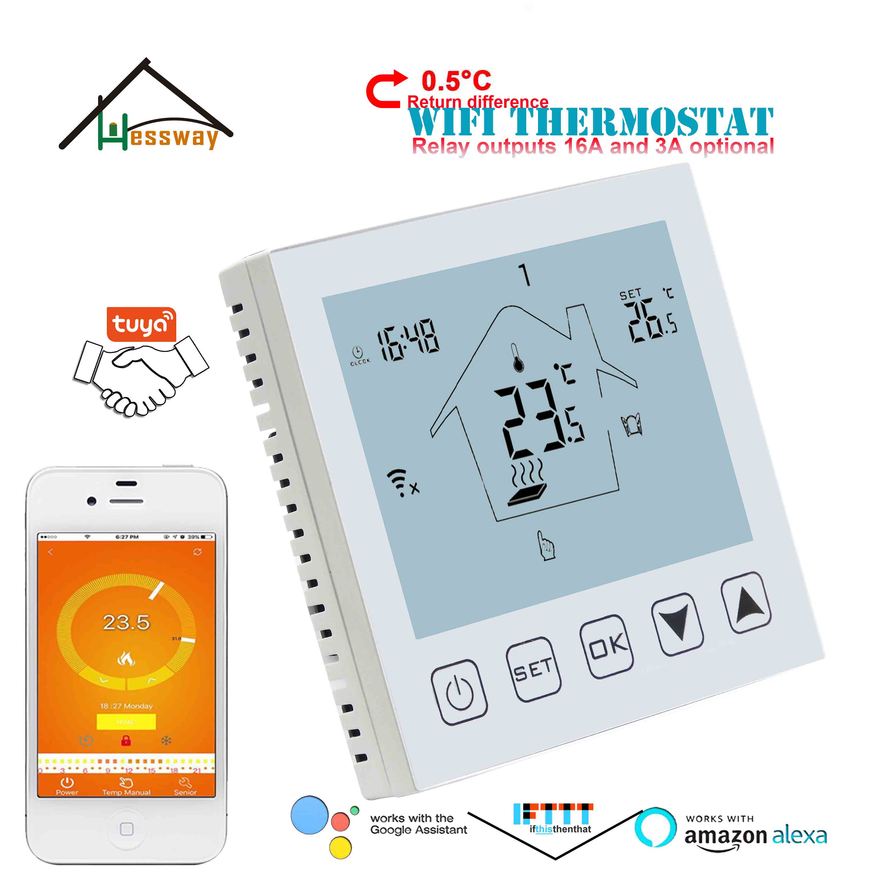 EU TUYA Dry contact & Gas Boiler Thermostat WIFI For Room Central Heating System