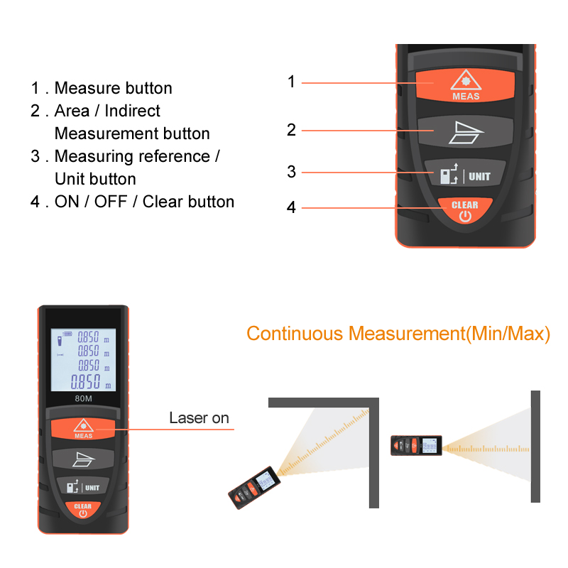 Laser Meter Distance D8 80M Laser Measure Instrument Portable Laser Tape Measure Tool Height Laser Rangefinder