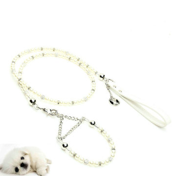 Luxury Pearls Pet Collar Leash Set Walking Jogging Outdoor Necklace Beads Collars Rope for Dog Cat Collar Chain