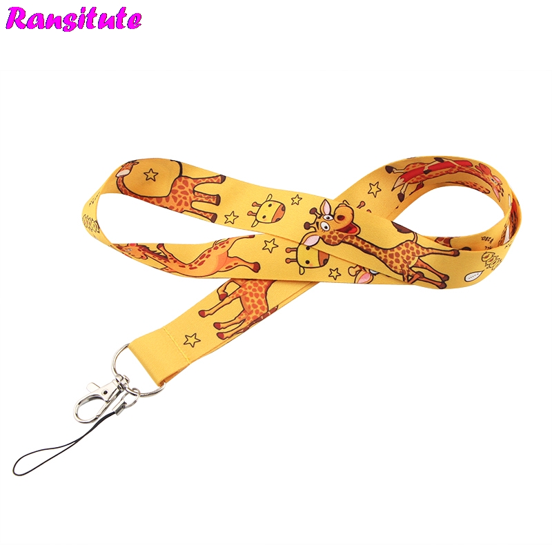 Ransitute Giraffe Cartoon Lanyard Key ID Card Phone Belt USB Badge Holder Fashion Neckband Lanyard Webbing Rope R698
