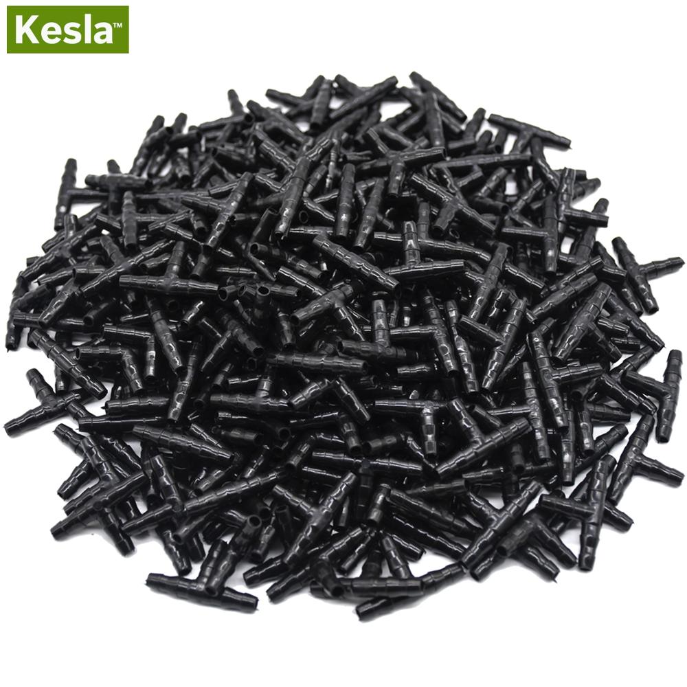 KESLA 100PCS 1/4 Inch Dripper Watering Tee Connector Joint Drip Irrigation Greenhouse Garden Tools Repair Fitting for 4/7mm Hose