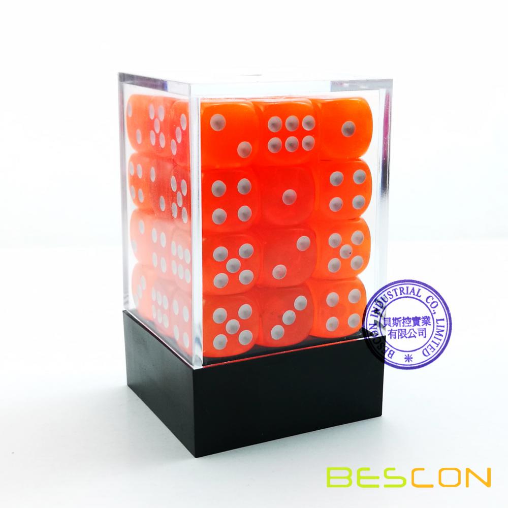 Bescon 12mm 6 Sided Dice 36 in Brick Box, 12mm Six Sided Die (36) Block of Dice, Translucent Orange with White Pips