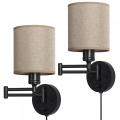Swing Arm Wall Light Fixtures With Light-Brown Lampshade