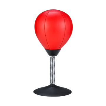 Red Desktop Punching Ball Stress Buster PU Leather Suction Cup Stress Relief Ball with Pump Adult Office Home Boxing Ball