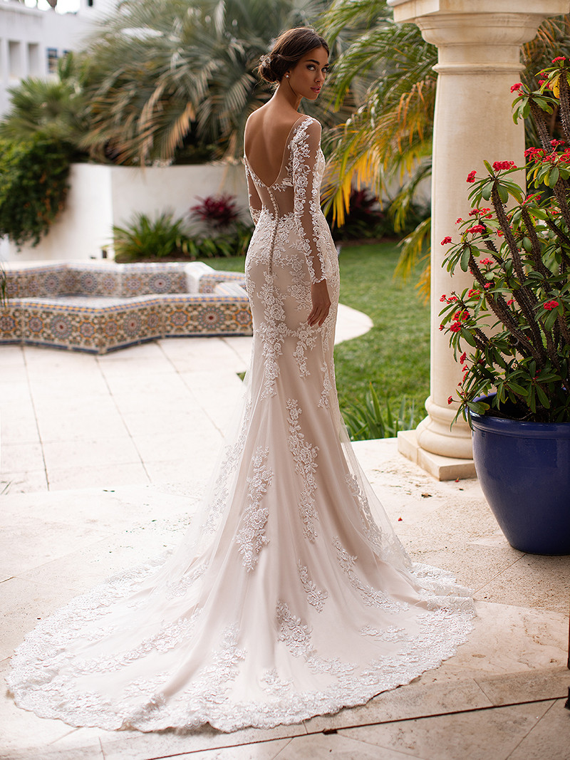 Long Sleeves Sheer Mermaid Lace Appliques Wedding Dress Natural Slim Fitted Bridal Dress Spring Custom Online 2021 Fishtail