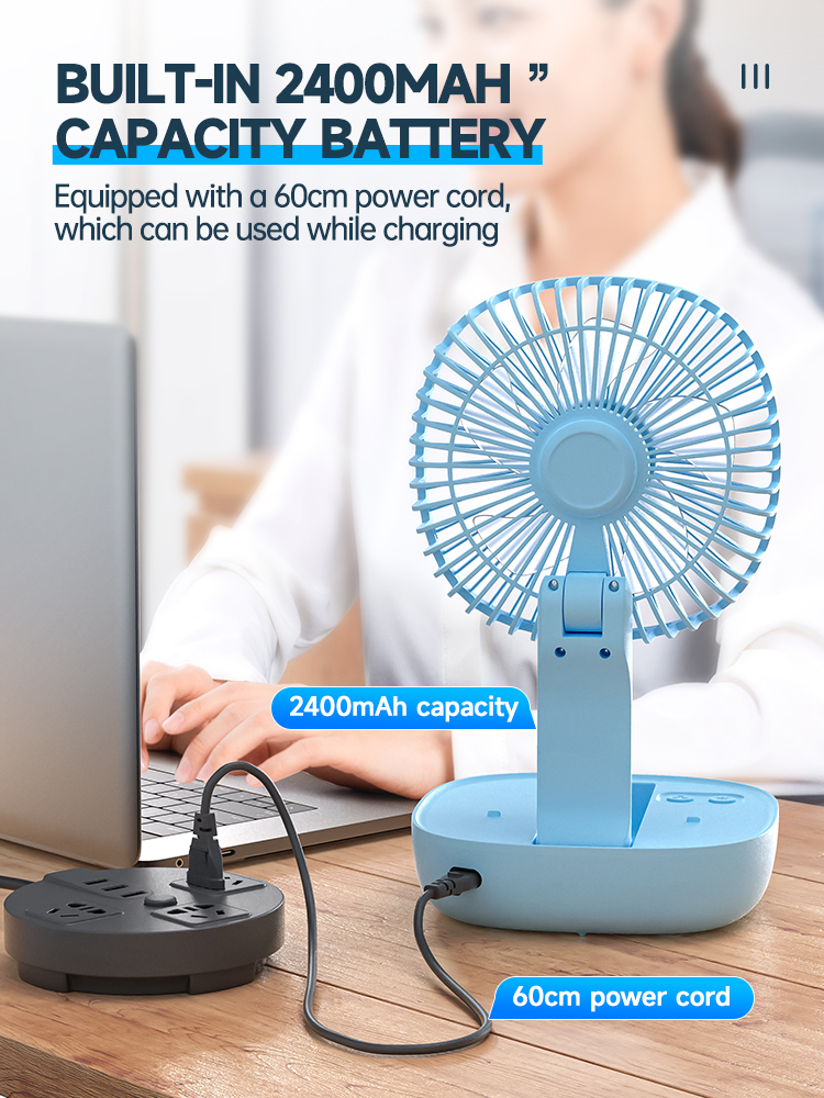 Foldable Rechargeable Fan with LED Light and Phone Holder-detail-5