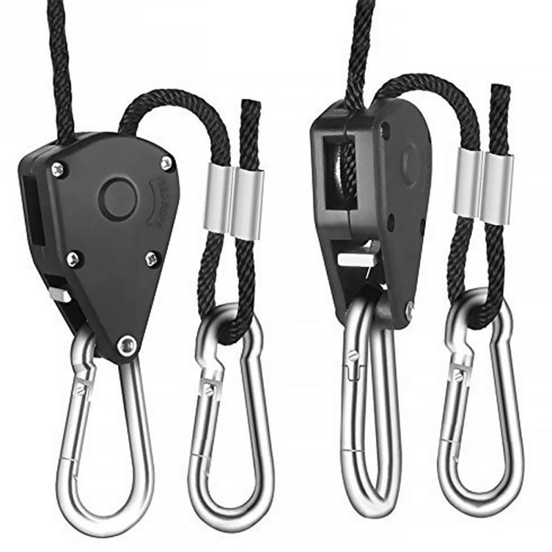 Useful Adjustable 1 Pair 2 PCS 1/8" Hanging Rope Ratchet Lights Lifters Led Grow Light Hangers Zinc Alloy Hook Plastic Pulley